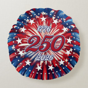 America’s 250th Birthday 1776-2026 RWB Fireworks Round Pillow