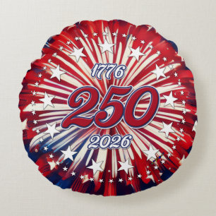 America’s 250th Birthday 1776-2026 RWB Fireworks Round Pillow