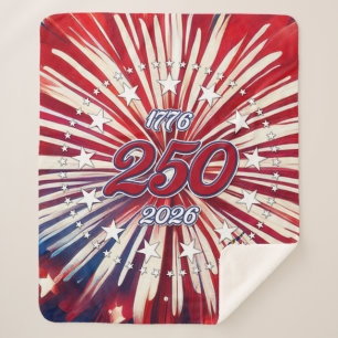 America’s 250th Birthday 1776-2026 RWB Fireworks Sherpa Blanket