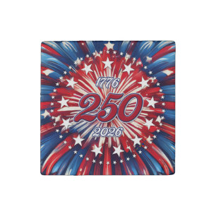 America’s 250th Birthday 1776-2026 RWB Fireworks Stone Magnet