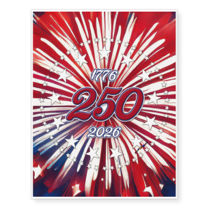 America’s 250th Birthday 1776-2026 RWB Fireworks Temporary Tattoos