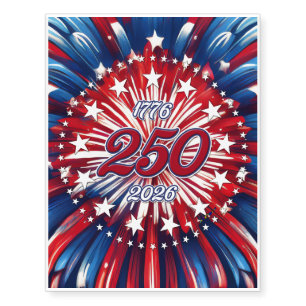 America’s 250th Birthday 1776-2026 RWB Fireworks Temporary Tattoos