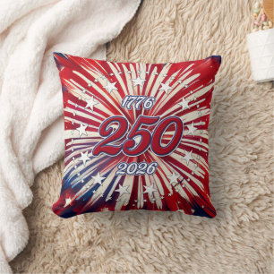America’s 250th Birthday 1776-2026 RWB Fireworks Throw Pillow