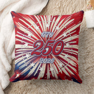 America’s 250th Birthday 1776-2026 RWB Fireworks Throw Pillow