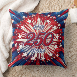 America’s 250th Birthday 1776-2026 RWB Fireworks Throw Pillow