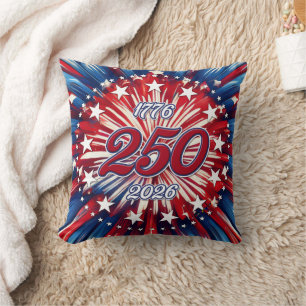 America’s 250th Birthday 1776-2026 RWB Fireworks Throw Pillow