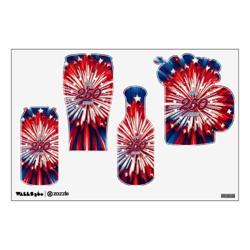 America’s 250th Birthday 1776-2026 RWB Fireworks Wall Decal