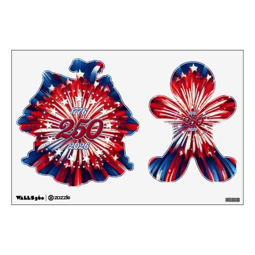America’s 250th Birthday 1776-2026 RWB Fireworks Wall Decal