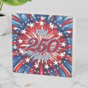 America’s 250th Birthday 1776-2026 RWB Fireworks Wooden Box Sign