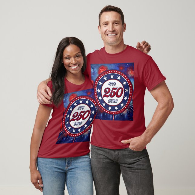 America’s 250th Birthday Graphic Fireworks Burst R T-Shirt (Unisex)
