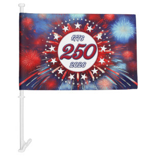 America’s 250th Birthday Graphic Fireworks Burst W Car Flag