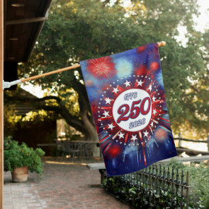 America’s 250th Birthday Graphic Fireworks Burst W House Flag