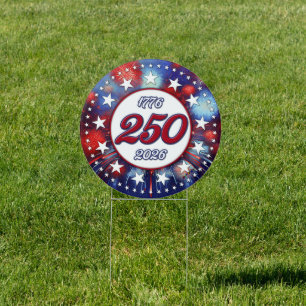 America’s 250th Birthday Graphic Fireworks Burst W Sign