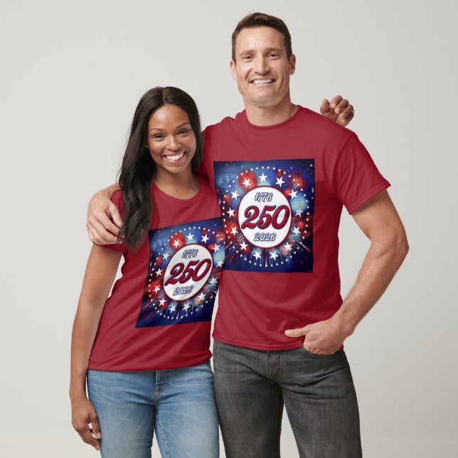 America’s 250th Birthday Graphic Fireworks Burst W T-Shirt (Unisex)