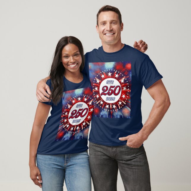 America’s 250th Birthday Graphic Fireworks Burst W T-Shirt (Unisex)