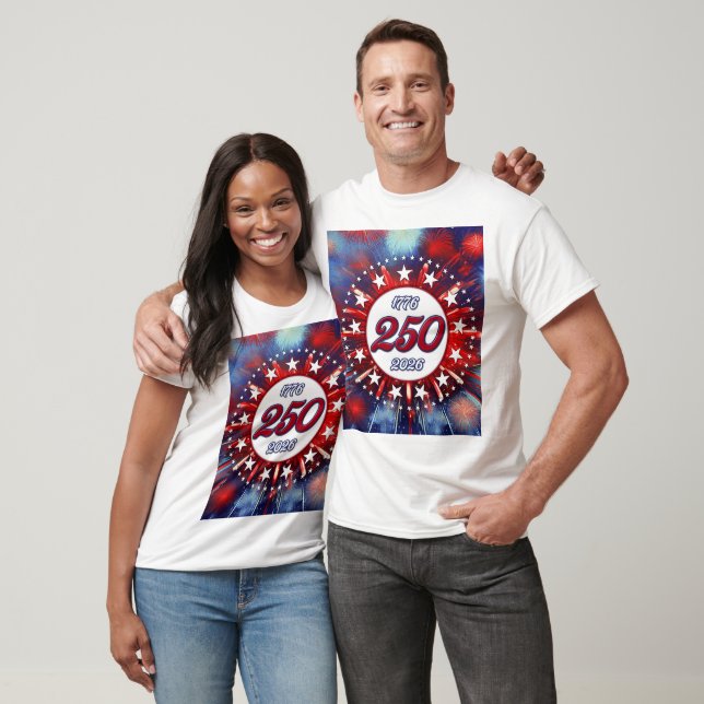 America’s 250th Birthday Graphic Fireworks Burst W T-Shirt (Unisex)