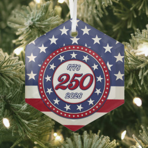 America’s 250th Birthday With USA Flag Glass Ornament