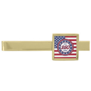 America’s 250th Birthday With USA Flag Gold Finish Tie Bar