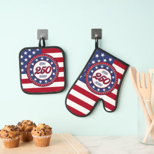 America’s 250th Birthday With USA Flag Oven Mitt & Pot Holder Set