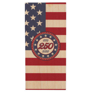 America’s 250th Birthday With USA Flag Wood Flash Drive