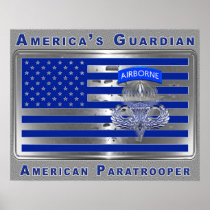 America’s Guardian Airborne Paratrooper Flag Poster