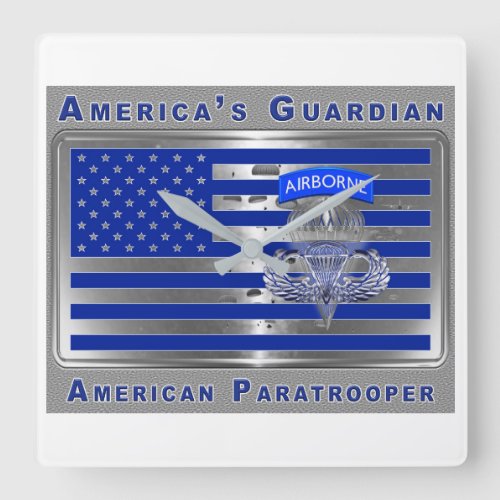 Americas Guardian Airborne Paratrooper Flag Square Wall Clock
