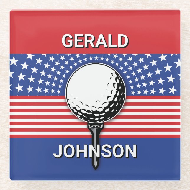 America’s Patriotic Golf Design Glass Coaster (Front)