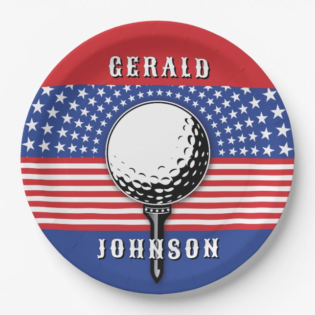 America’s Patriotic Golf Design Paper Plates (Front)