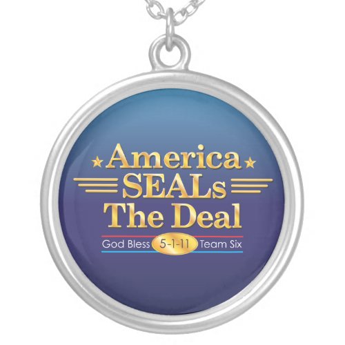 America SEALs The Deal_God Bless Team Six Silver Plated Necklace