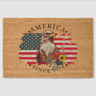America Since 1776 With Flag/Eagle/Flowers Fiber Doormat