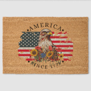 America Since 1776 With Flag/Eagle/Flowers II Fiber Doormat