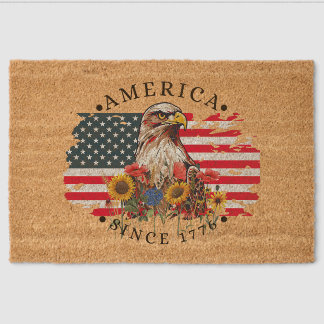America Since 1776 With Flag/Eagle/Flowers II Fiber Doormat