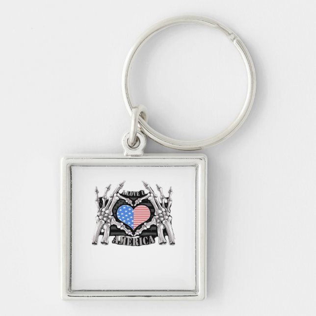 America Skeleton Hands Graphic Impression Keychain (Front)