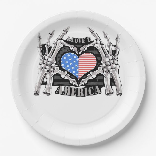 America Skeleton Hands Graphic Impression Paper Plates (Front)