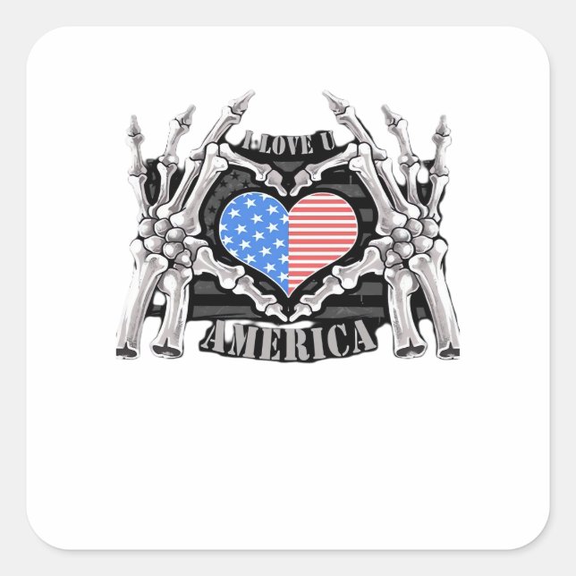 America Skeleton Hands Graphic Impression Square Sticker (Front)