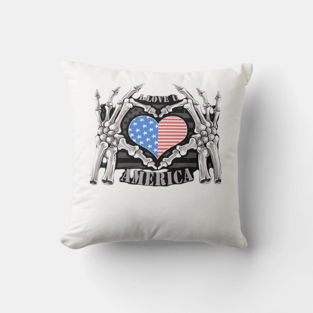 America Skeleton Hands Graphic Impression Throw Pillow (Front)