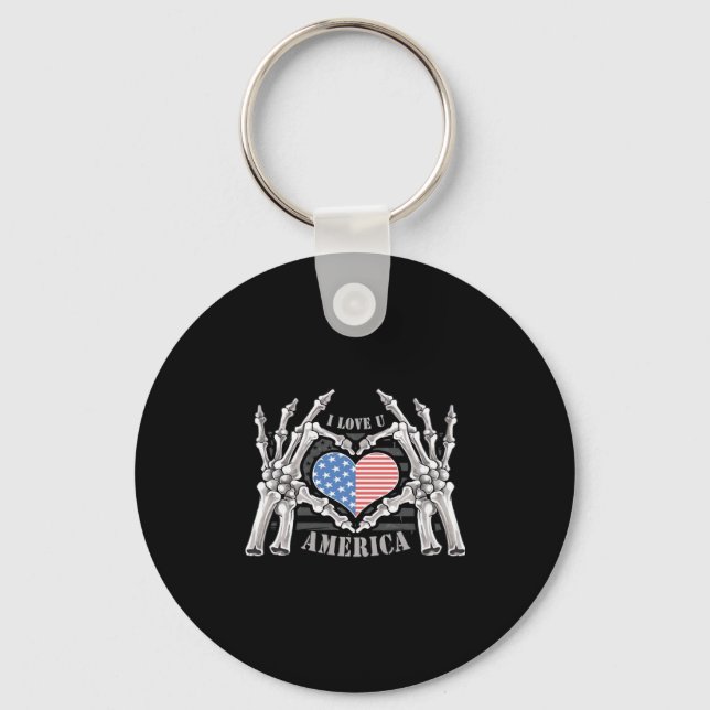 America Skull Skeleton Hand Artwork Editable Layer Keychain (Front)