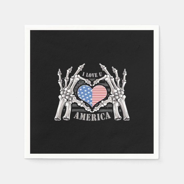 America Skull Skeleton Hand Artwork Editable Layer Napkins (Front)