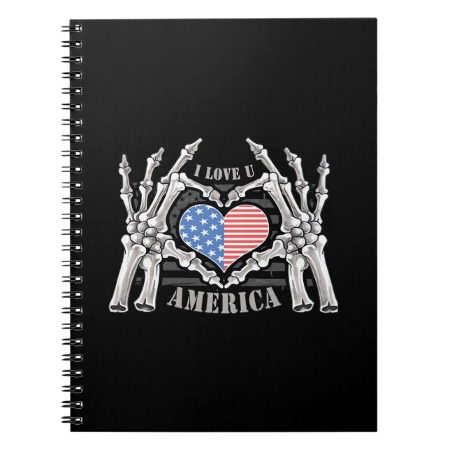 America Skull Skeleton Hand Artwork Editable Layer Notebook (Front)