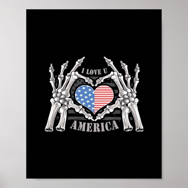 America Skull Skeleton Hand Artwork Editable Layer Poster (Front)