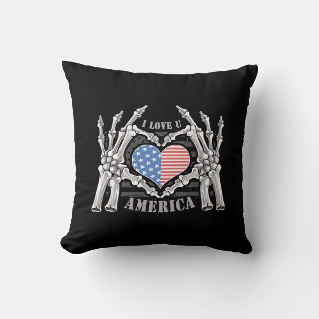 America Skull Skeleton Hand Artwork Editable Layer Throw Pillow (Front)