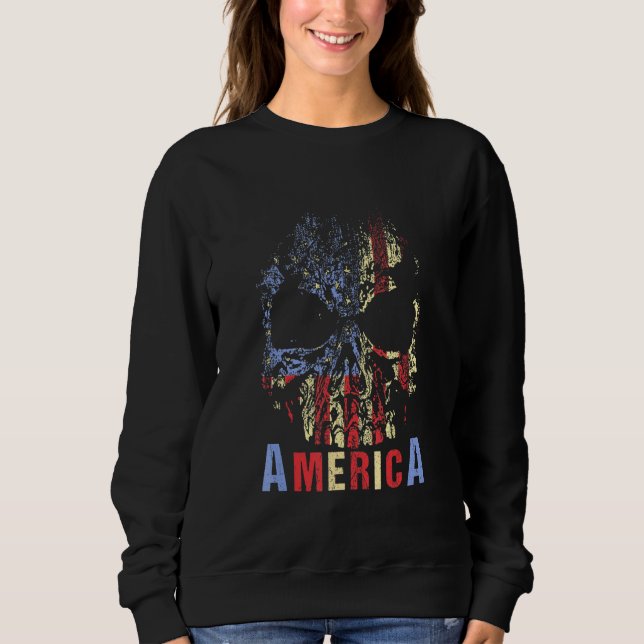 America Skull Usa Flag Independence Day 4th Of Jul Sweatshirt (Front)