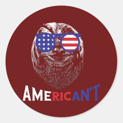 America Sloth USA Shades 4th Of July Patriotic Classic Round Sticker