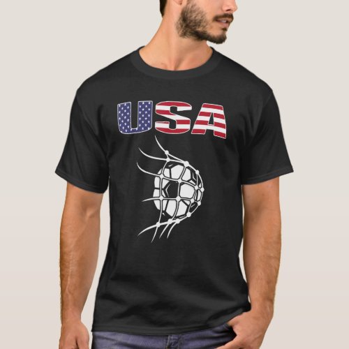 America Soccer Ball In Net  Usa Flag Support Footb T_Shirt