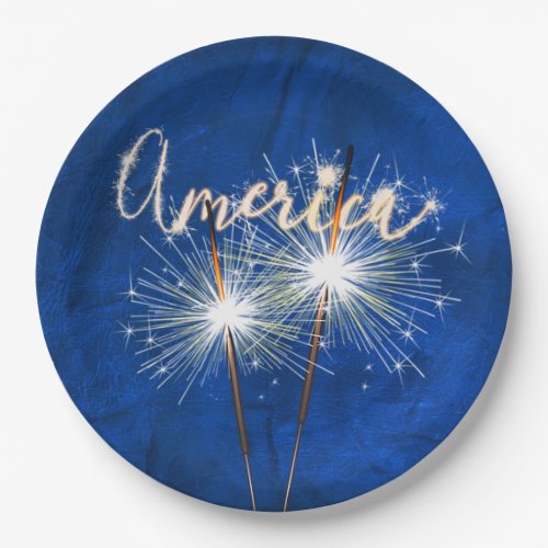 America Sparkler on Blue Leather Paper Plates