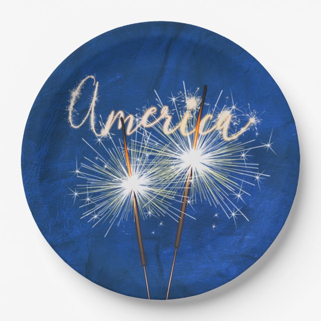 America Sparkler on Blue Leather Paper Plates (Front)