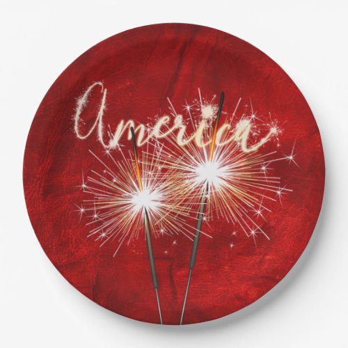 America Sparkler on Red Leather Paper Plate