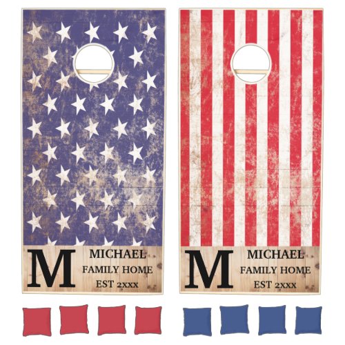 america stars and stripes Personalized name retro Cornhole Set