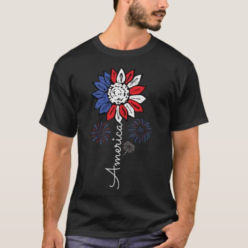 America Sunflower 4th Of July Independence Day Pat T_Shirt