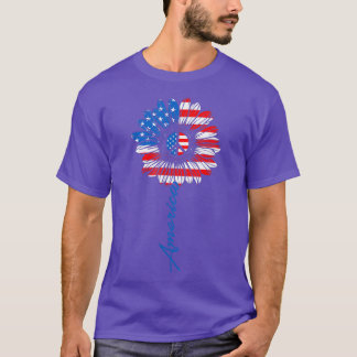 America Sunflower Flag 4th of July Patriotic USA T-Shirt